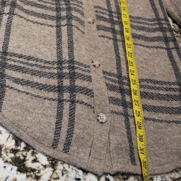 Jessica Simpson Plaid Long Button Cardigan Wool Bleed Sweater Brown Gray Small S - Picture 6 of 16